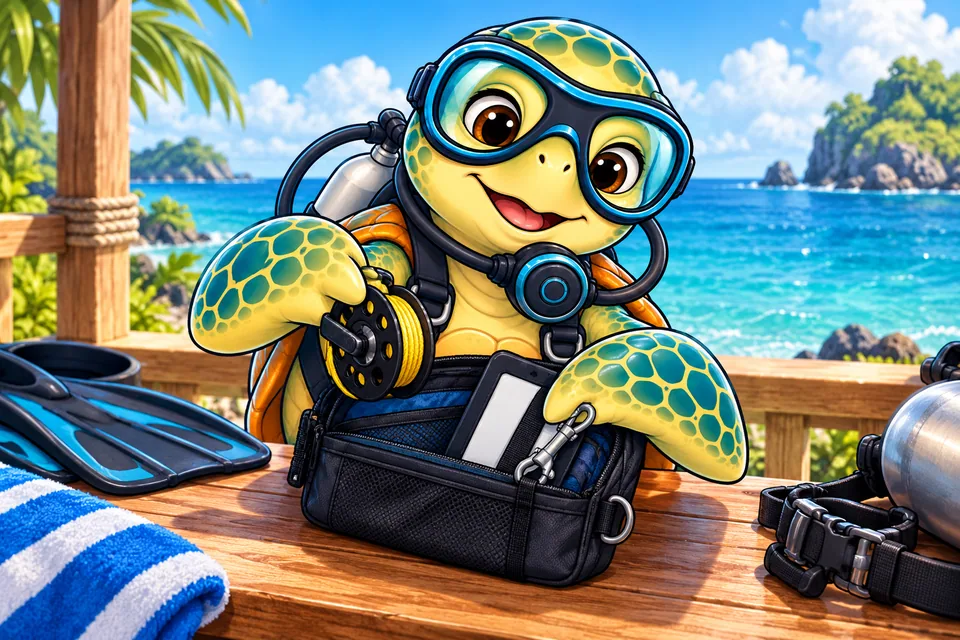 Our turtle mascot organising a spool, wetnotes and clips.